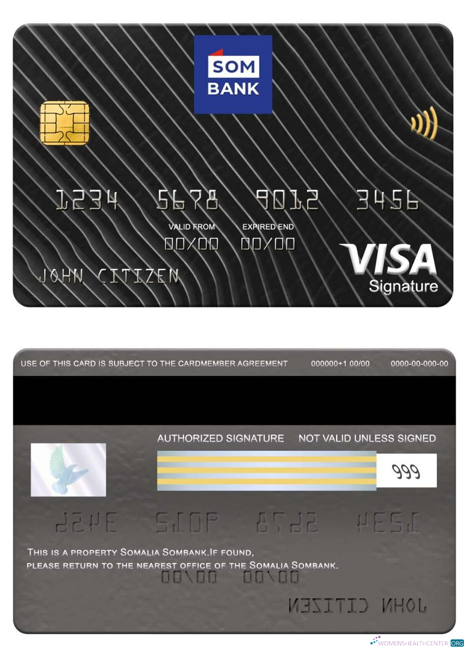 Download Somalia Sombank visa signature card Photoshop template